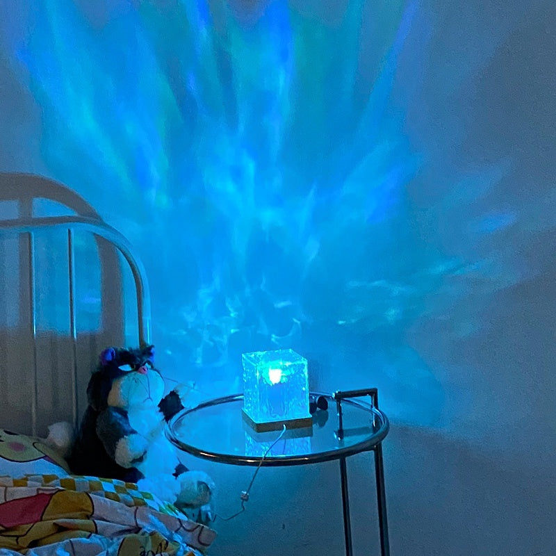 LED Water Ripple Ambient Night Light – USB Rotating Crystal Projection Lamp (RGB, 16 Colors)