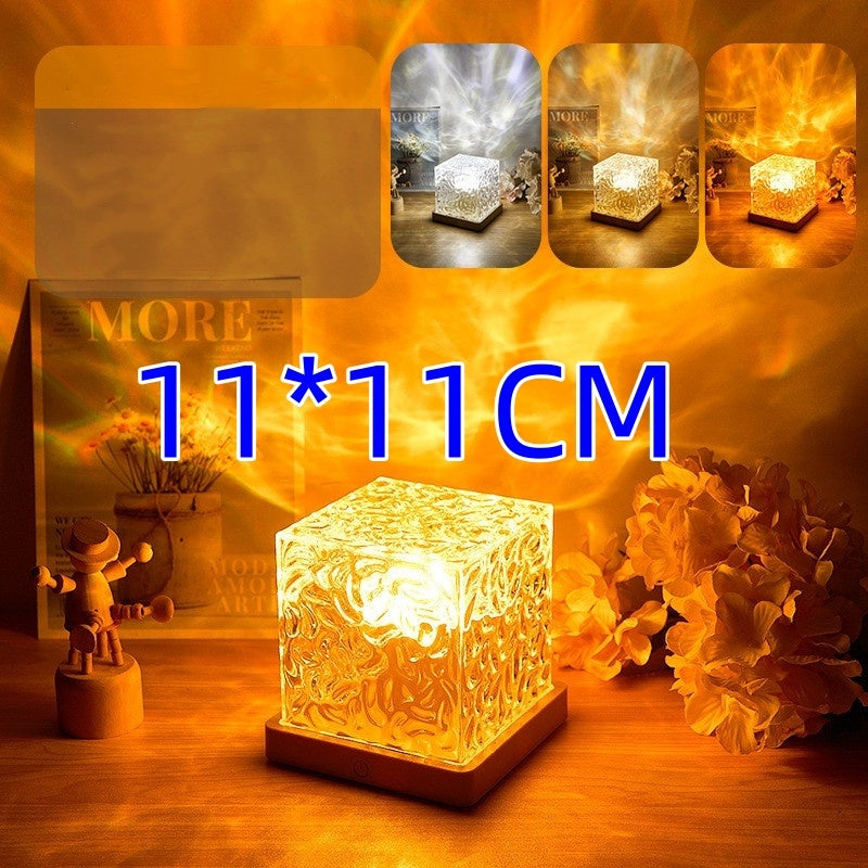 LED Water Ripple Ambient Night Light – USB Rotating Crystal Projection Lamp (RGB, 16 Colors)