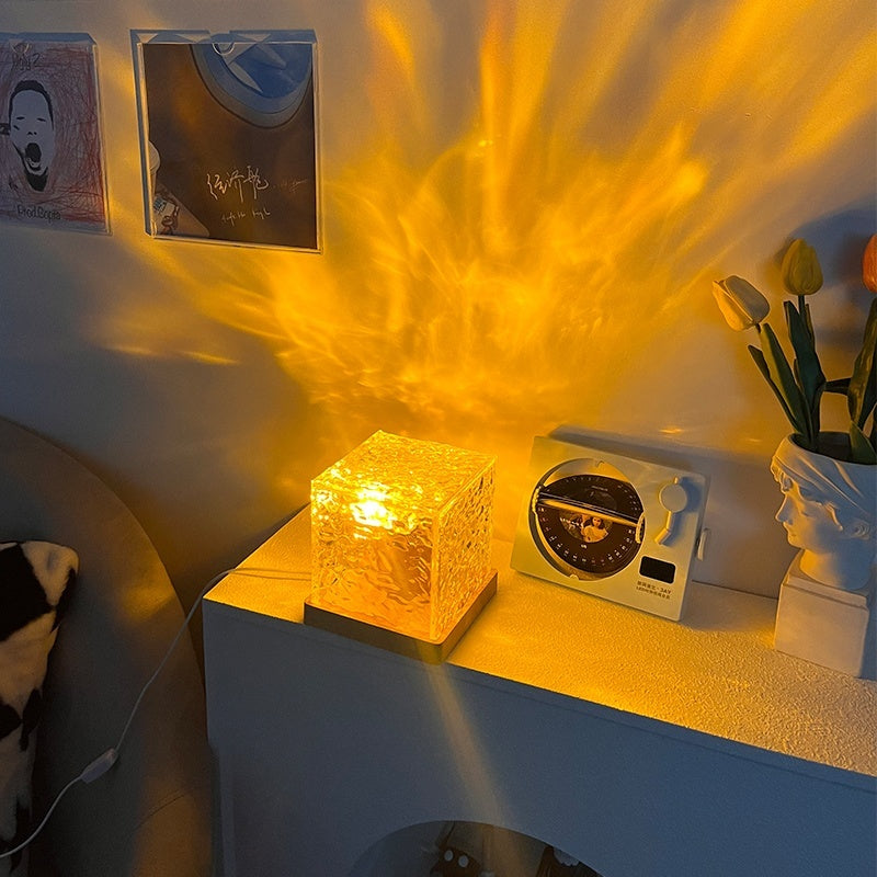 LED Water Ripple Ambient Night Light – USB Rotating Crystal Projection Lamp (RGB, 16 Colors)