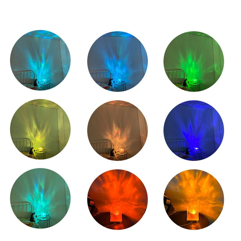 LED Water Ripple Ambient Night Light – USB Rotating Crystal Projection Lamp (RGB, 16 Colors)